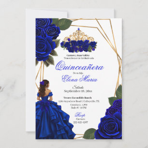 Royal Blue Rose Gold Quinceañera Invitation