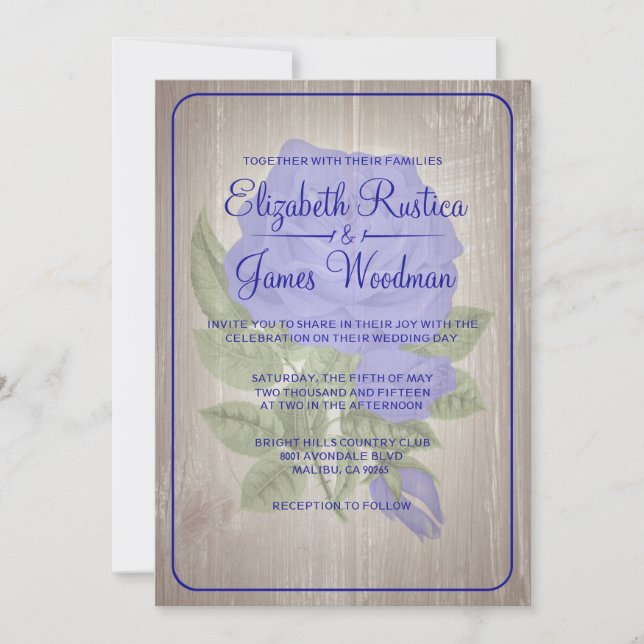 Royal Blue Rustic Floral Wedding Invitations (Devant)