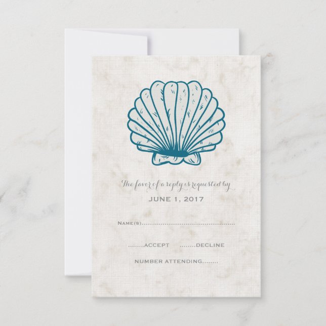 Royal Blue Rustic Seashell Mariage Carte RSVP (Devant)