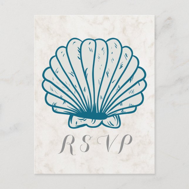 Royal Blue Rustic Seashell Wedding Carte postale R (Devant)