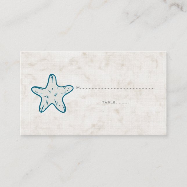 Royal Blue Rustic Starfish Mariage Cartes de place (Devant)