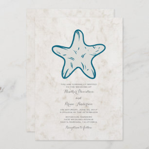 Royal Blue Rustic Starfish Mariage Invitation