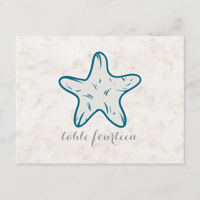 Royal Blue Rustic Starfish Numéro de table Carte p (Devant)
