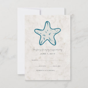 Royal Blue Rustic Starfish Wedding Carte RSVP