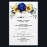 Royal Blue Rustic Sunflower Menu Mariage moderne<br><div class="desc">Élégant et moderne menu de mariages campagnards rustiques avec tournesol jaune vif, pivoines bleues royales, souffle bébé, cadre floral gypsophila / couronne avec feuilles eucalyptus. S'il vous plaît trouver d'autres modèles et variantes de mon magasin "blissweddingpaperie". Et n'hésitez pas à me contacter pour plus de personnalisation ou de correspondance d'articles....</div>