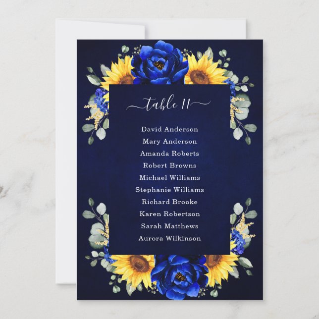 Royal Blue Rustic Tournesol moderne Carte I (Dos)