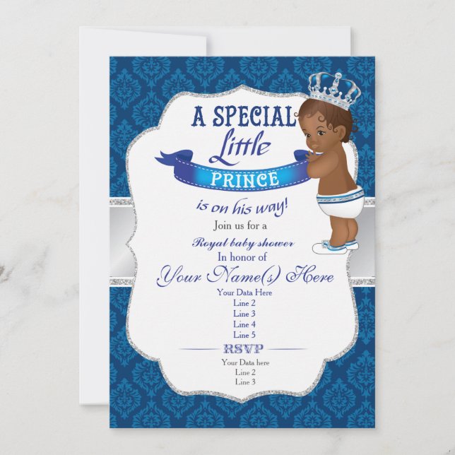 Royal Blue Silver African Prince Shower Invitation (Devant)