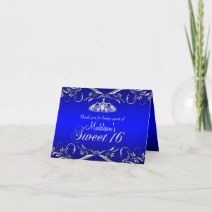 Royal Blue & Silver Tiara Sweet 16 Cartes de remer