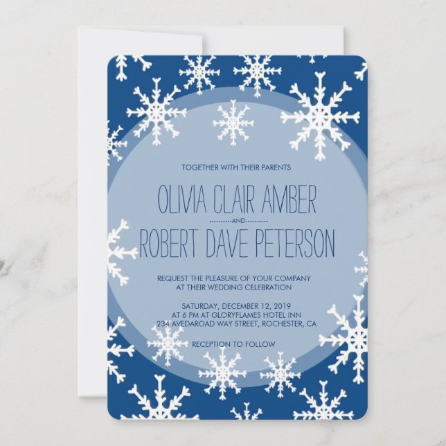 Royal Blue Snowflakes Invitations de mariage d'hiv (Devant)