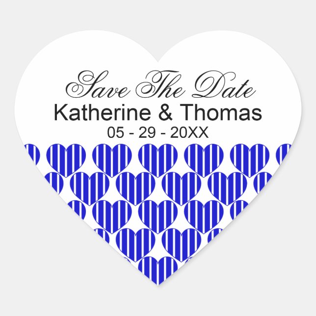 Royal Blue Striped Hearts Enregistrer Les Stickers (Devant)