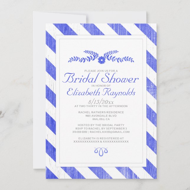 Royal Blue Stripes Invitations de douche nuptiale (Devant)