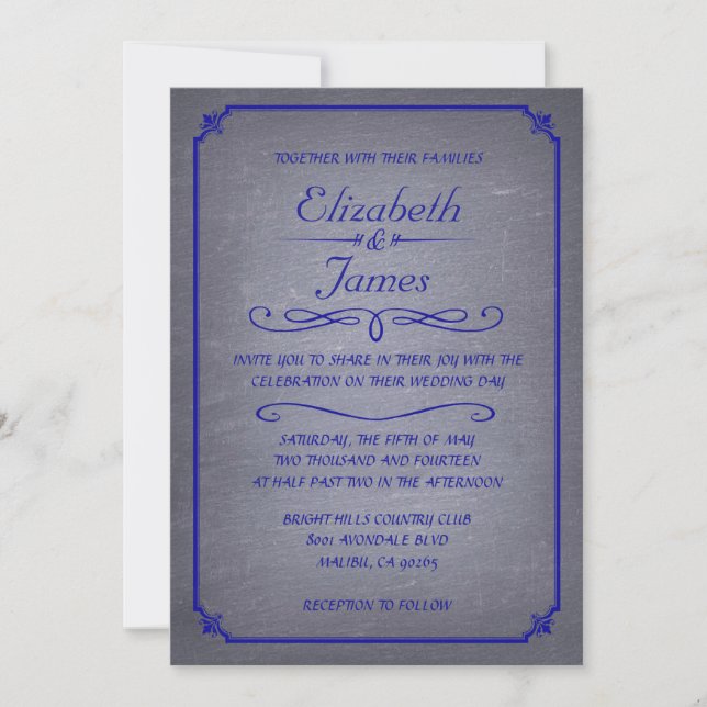 Royal Blue Vintage Chalkboard Invitations de maria (Devant)