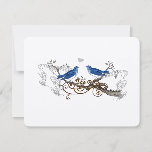 Royal Blue Vintage Lovebirds Mariage RSVP (Devant)