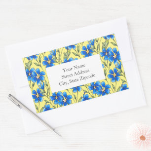 Royal Blue Watercolor Floral Stem Motif Étiquettes