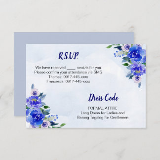 Royal Blue Watercolor Floral Wedding Carte RSVP