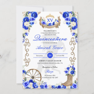Royal Blue Western Cowgirl Quinceañera Invitation