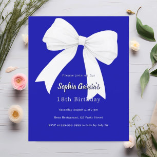 Royal blue white bow Invitation d'anniversaire