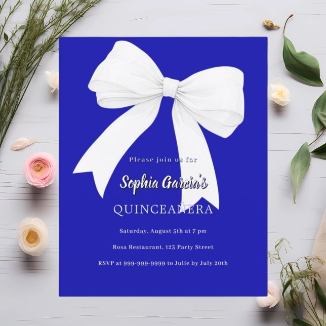 Royal blue white bow Quinceanera invitation (Créateur téléchargé)