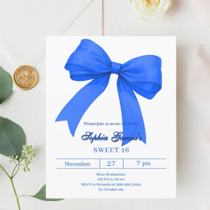 Royal blue white bow SWEET 16 invitation