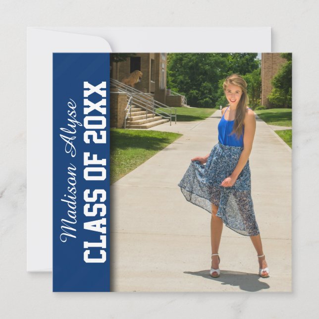 Royal Blue White Chevron Photo Invitation (Devant)