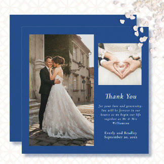 Royal Blue White Elegant Photo Carte de remercieme
