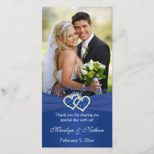 Royal Blue, White Floral Hearts Mariage Carte phot