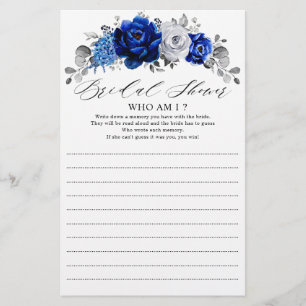 Royal Blue White Silver Floral Qui Suis-Je Jeu