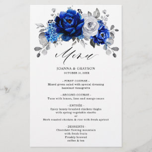 Royal Blue White Silver Metallic Mariage Menu