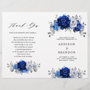 Royal Blue White Silver Metallic Wedding Programme