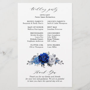 Royal Blue White Silver Metallic Wedding Programme