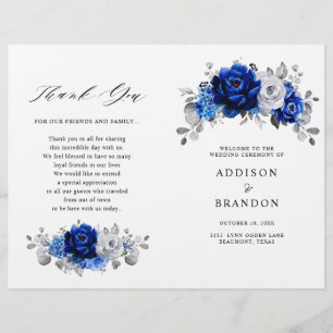 Royal Blue White Silver Metallic Wedding Programme