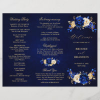 Royal Blue Yellow Gold Floral Wedding Programme