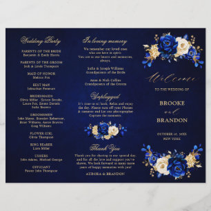 Royal Blue Yellow Gold Floral Wedding Programme