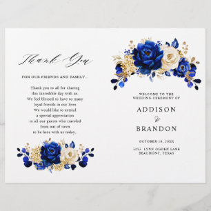 Royal Blue Yellow Gold Floral Wedding Programme