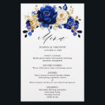 Royal Blue Yellow Gold Mariage menu<br><div class="desc">Elégante carte de mariages à thème bleu royal avec bouquet élégant de bleu royal,  marine,  or,  bourgeons de fleurs roses couleur jaune et des feuilles d'eucalyptus. Veuillez me contacter pour toute aide sur la personnalisation ou si vous avez besoin d'un autre produit avec ce design.</div>