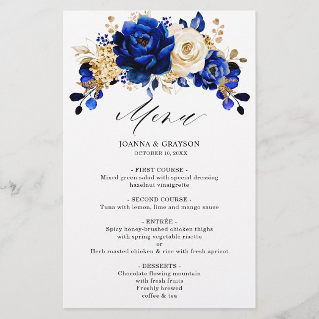 Royal Blue Yellow Gold Mariage menu (Devant)