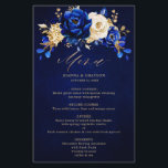 Royal Blue Yellow Gold Mariage menu<br><div class="desc">Elégante carte de mariages à thème bleu royal avec bouquet élégant de bleu royal,  marine,  or,  bourgeons de fleurs roses couleur jaune et des feuilles d'eucalyptus. Veuillez me contacter pour toute aide sur la personnalisation ou si vous avez besoin d'un autre produit avec ce design.</div>
