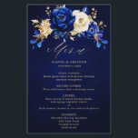 Royal Blue Yellow Gold Mariage menu<br><div class="desc">Elégante carte de mariages à thème bleu royal avec bouquet élégant de bleu royal,  marine,  or,  bourgeons de fleurs roses couleur jaune et des feuilles d'eucalyptus. Veuillez me contacter pour toute aide sur la personnalisation ou si vous avez besoin d'un autre produit avec ce design.</div>
