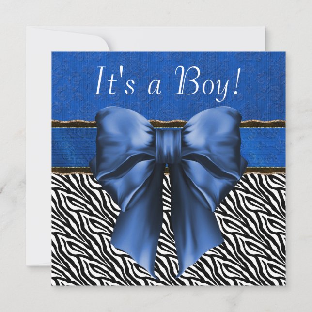 Royal Blue Zebra Baby Boy Shower Invitations (Devant)