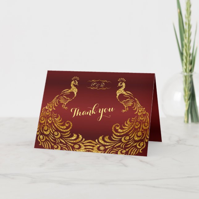 Royal Burgundy Gold Paon Mariage MERCI (Devant)