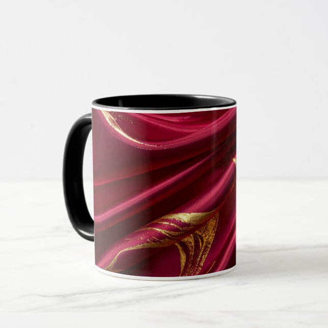 Royal Burgundy Silk & Gold Waves Luxury MUG (Devant gauche)