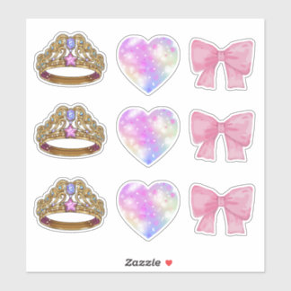 Royal Coquette Sticker Sheet | Gold Tiara & Pink 