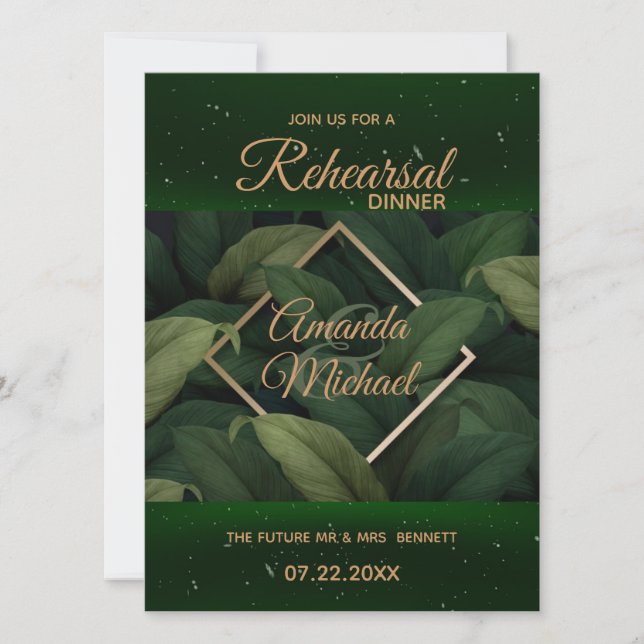 Royal Dark Green Feuilles Diner Card (Devant)