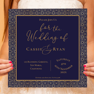 Royal Elegant Bleu et Or Faire-part de mariage