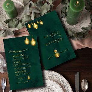 Royal Emerald Green Golden Lights Menu Mariage