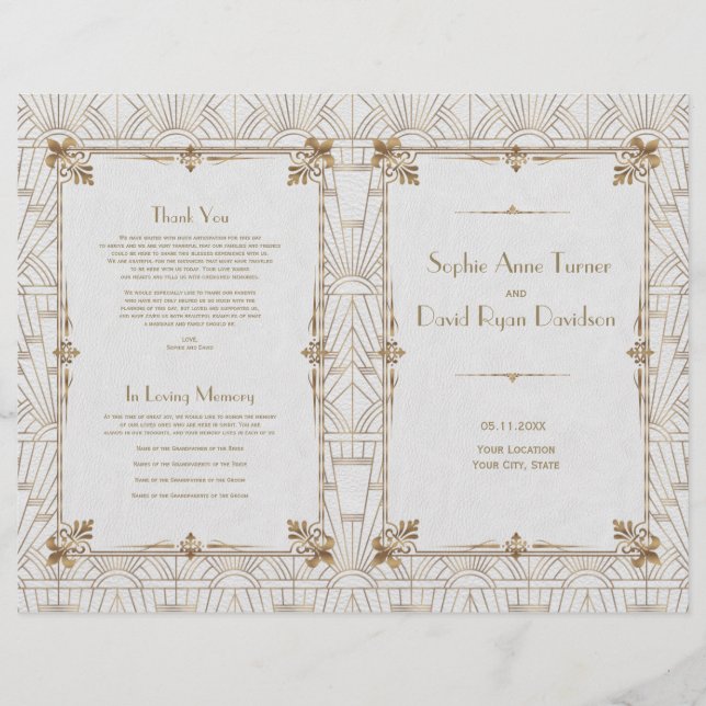 Royal Fleur-de-Lis Art Déco Gold White 20s Program (Devant)