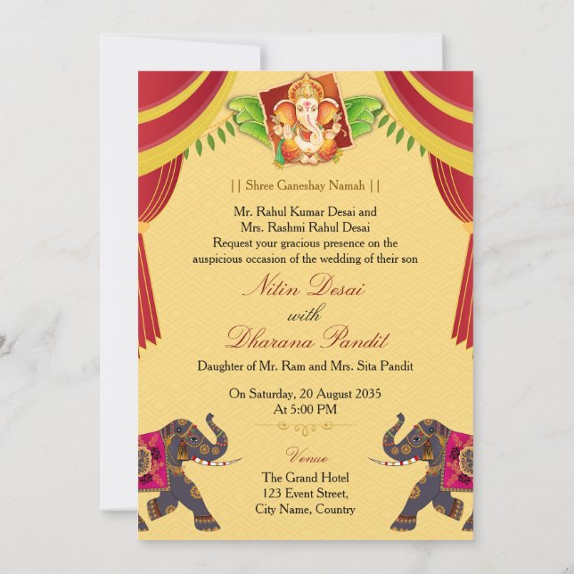 Royal Ganesha Indian Hindu Wedding Invitation (Dos)