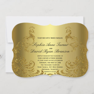 Royal Gold Abstract Peacock Wedding Invitation