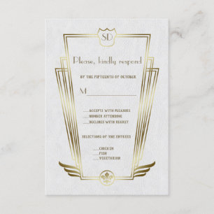 Royal Gold Art Déco Monogramme Mariage blanc RSVP