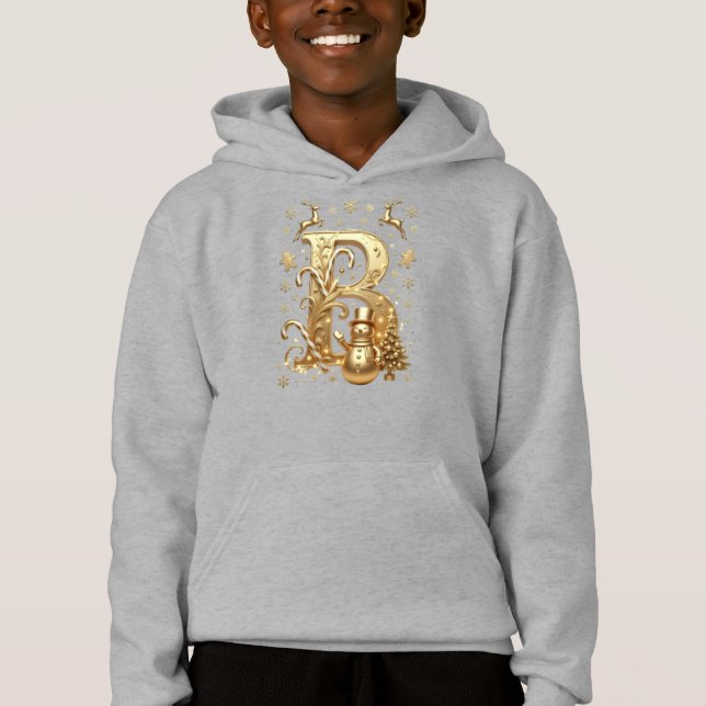Royal Gold B Luxury Snowman Boys Hoodie (Devant)